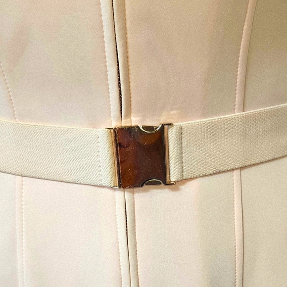 TOMMY HILFIGER Powder Pink Mock Neck Zip Front Scuba Sheath Dress Size 8P - Picture 9 of 16